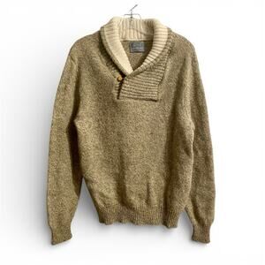 Vintage 80s Le Tigre Shawl Collar Wool Sweater Mens M Medium Tan Made In USA